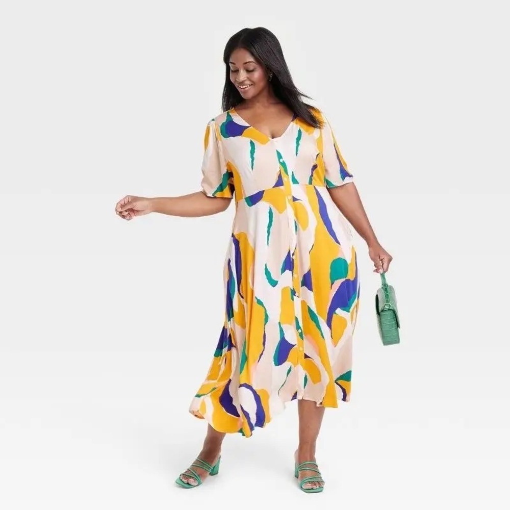 Ava & Viv 4X Abstract Midi Dress